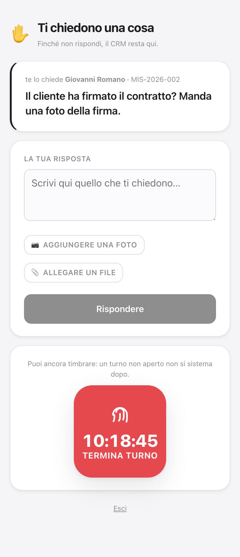 Una missione che blocca l'app finché non si risponde