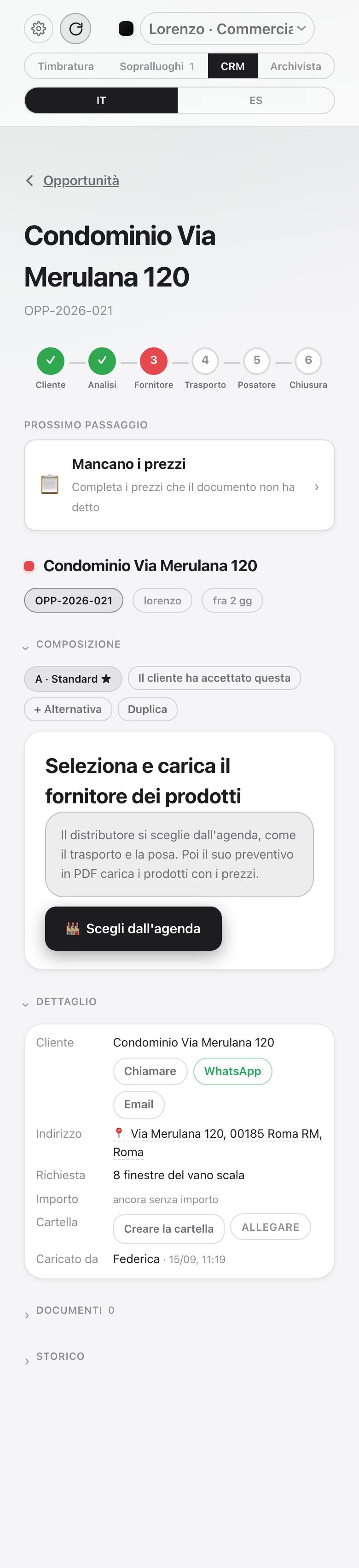 La composizione di un'opportunità sul telefono, al passo del fornitore