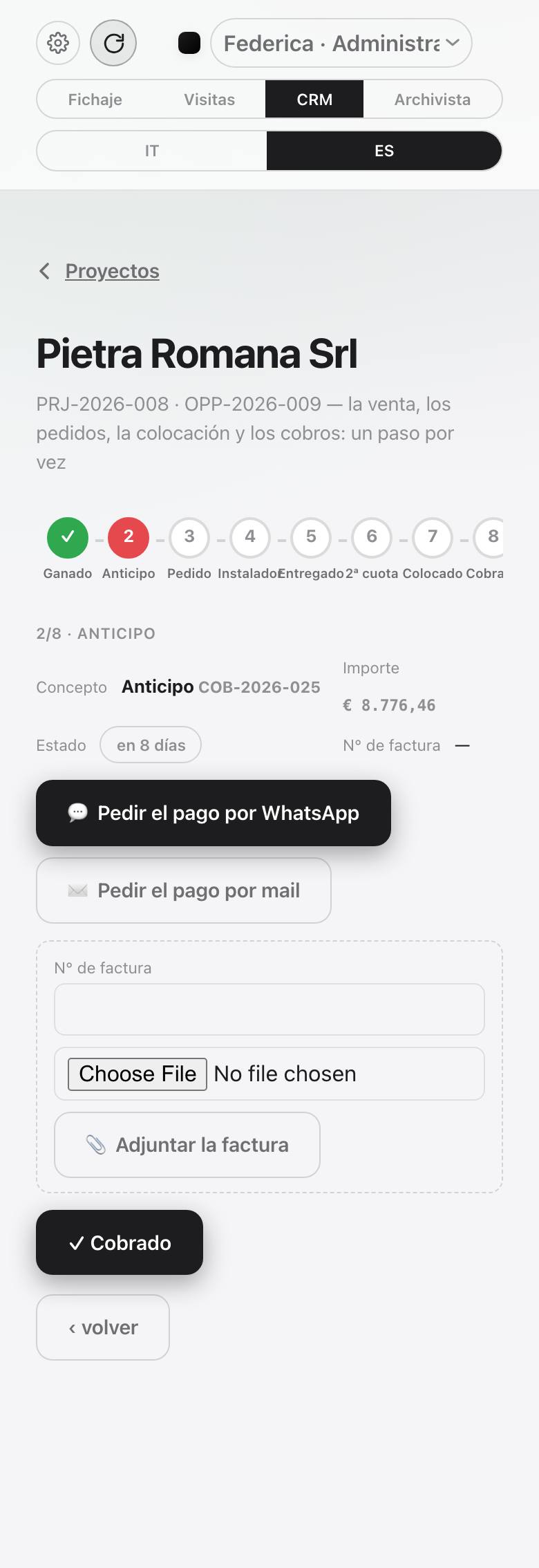 La ficha de un proyecto en el teléfono