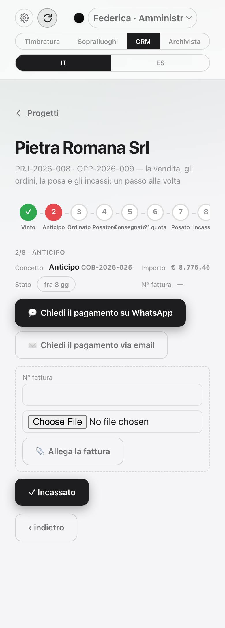La scheda di un progetto sul telefono